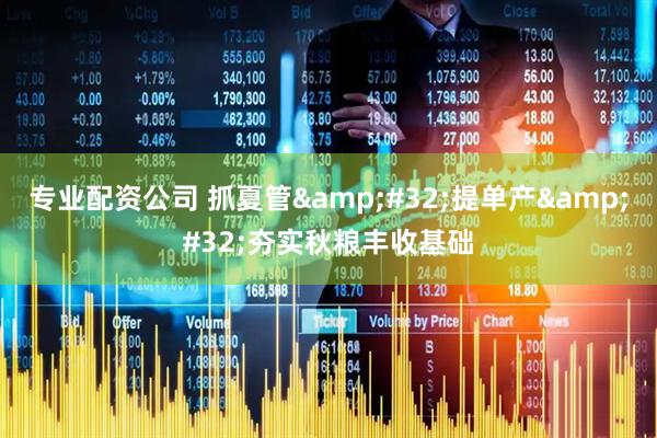 专业配资公司 抓夏管&#32;提单产&#32;夯实秋粮丰收基础